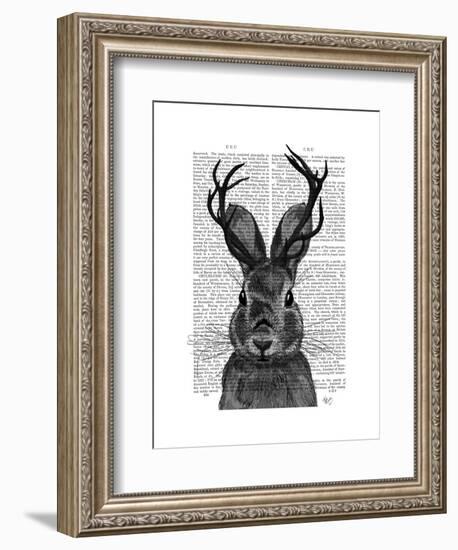 Jackalope with Grey Antlers-Fab Funky-Framed Art Print