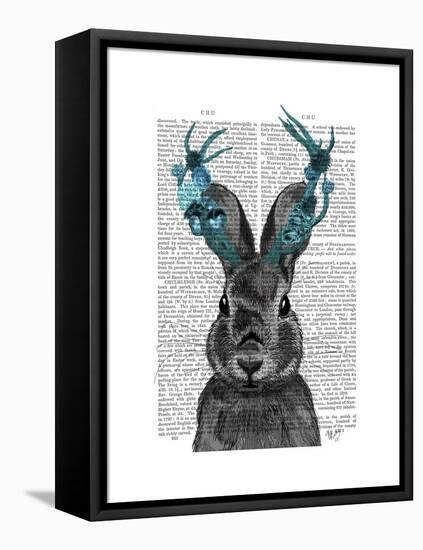 Jackalope with Turquoise Antlers-Fab Funky-Framed Stretched Canvas