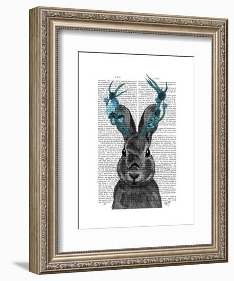 Jackalope with Turquoise Antlers-Fab Funky-Framed Art Print