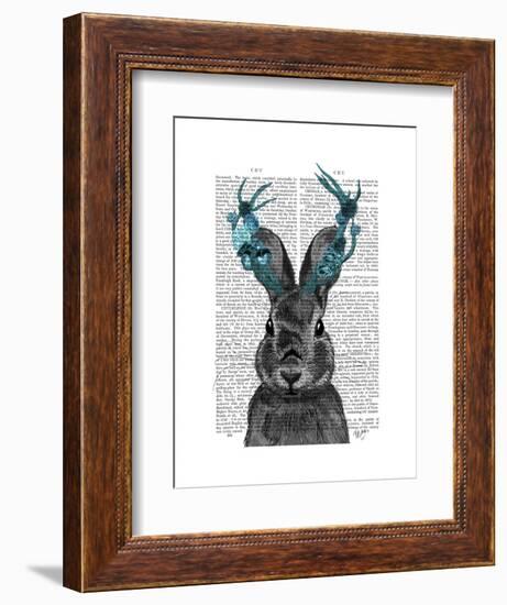 Jackalope with Turquoise Antlers-Fab Funky-Framed Art Print