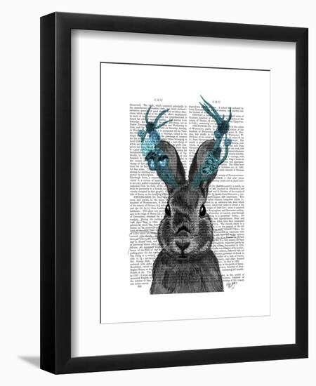 Jackalope with Turquoise Antlers-Fab Funky-Framed Art Print