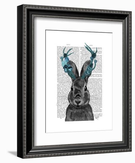 Jackalope with Turquoise Antlers-Fab Funky-Framed Art Print