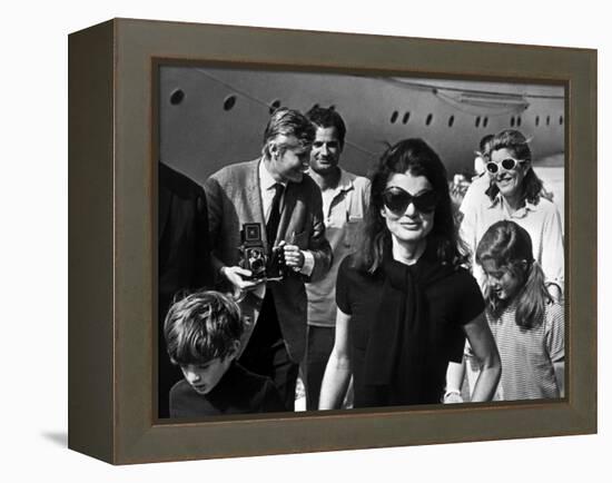 Jackie Bouvier Kennedy, Future Mrs Onassis, with John F. Kennedy Jr and Caroline Kennedy-null-Framed Stretched Canvas