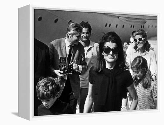 Jackie Bouvier Kennedy, Future Mrs Onassis, with John F. Kennedy Jr and Caroline Kennedy-null-Framed Stretched Canvas