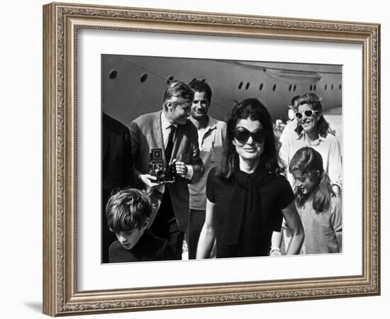 Jackie Bouvier Kennedy, Future Mrs Onassis, with John F. Kennedy Jr and Caroline Kennedy-null-Framed Photo