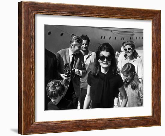 Jackie Bouvier Kennedy, Future Mrs Onassis, with John F. Kennedy Jr and Caroline Kennedy-null-Framed Photo