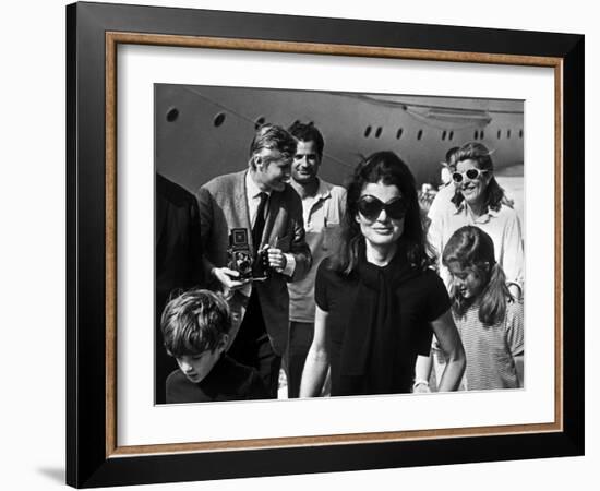 Jackie Bouvier Kennedy, Future Mrs Onassis, with John F. Kennedy Jr and Caroline Kennedy-null-Framed Photo