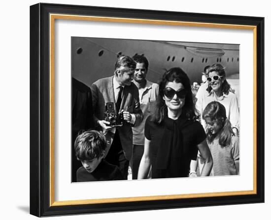 Jackie Bouvier Kennedy, Future Mrs Onassis, with John F. Kennedy Jr and Caroline Kennedy-null-Framed Photo