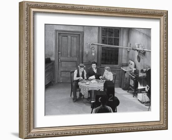 Jackie Gleason, Art Carney and Audrey Meadows in Cramden Apartment, Eating, on "The Honeymooners"-Michael Rougier-Framed Premium Photographic Print