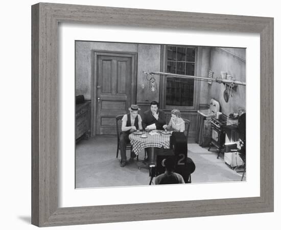 Jackie Gleason, Art Carney and Audrey Meadows in Cramden Apartment, Eating, on "The Honeymooners"-Michael Rougier-Framed Premium Photographic Print