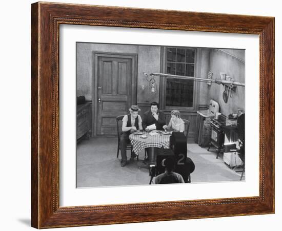 Jackie Gleason, Art Carney and Audrey Meadows in Cramden Apartment, Eating, on "The Honeymooners"-Michael Rougier-Framed Premium Photographic Print