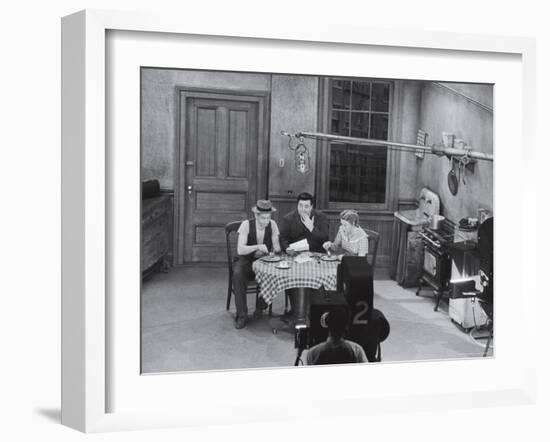 Jackie Gleason, Art Carney and Audrey Meadows in Cramden Apartment, Eating, on "The Honeymooners"-Michael Rougier-Framed Premium Photographic Print