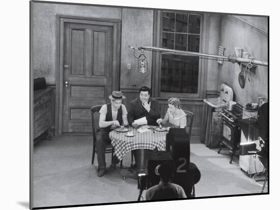 Jackie Gleason, Art Carney and Audrey Meadows in Cramden Apartment, Eating, on "The Honeymooners"-Michael Rougier-Mounted Premium Photographic Print