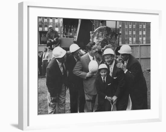 Jackie Gleason, Toots Shor and Jack Demsey at Ground Breaking Ceremony for New Restaraunt-null-Framed Premium Photographic Print