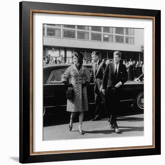 Jackie Kennedy Depart for India in Oleg Cassini Leopard Skin Coat, Mar. 8, 1962-null-Framed Photo