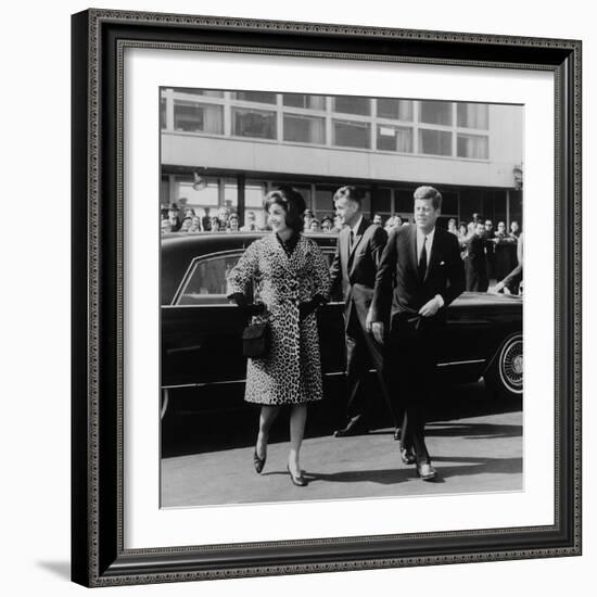 Jackie Kennedy Depart for India in Oleg Cassini Leopard Skin Coat, Mar. 8, 1962-null-Framed Photo