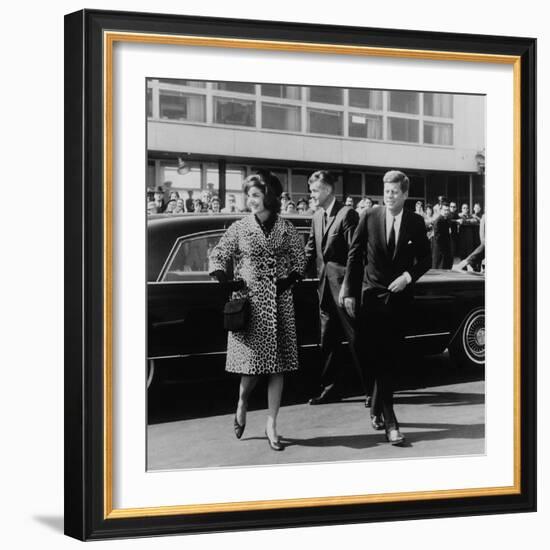 Jackie Kennedy Depart for India in Oleg Cassini Leopard Skin Coat, Mar. 8, 1962-null-Framed Photo