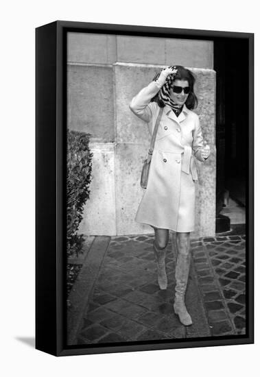 Jackie Kennedy Onassis (Nina Ricci Sunglasses, Gucci Bag) Leaving Crillon Hotel, Paris, 1970-null-Framed Stretched Canvas