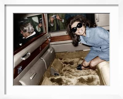 Jackie Kennedy Onassis (Nina Ricci Sunglasses, Gucci Bag) Leaving Crillon  Hotel, Paris, 1970