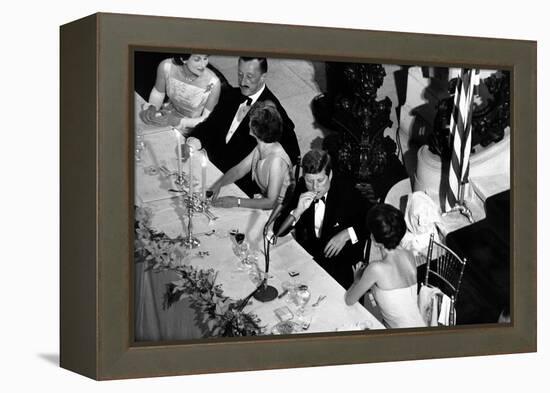 Jackie Kennedy Talks with President Kennedy at America's Cup Dinner, Sept. 1962-null-Framed Stretched Canvas