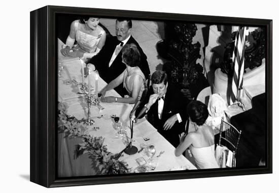 Jackie Kennedy Talks with President Kennedy at America's Cup Dinner, Sept. 1962-null-Framed Stretched Canvas