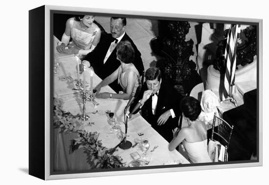 Jackie Kennedy Talks with President Kennedy at America's Cup Dinner, Sept. 1962-null-Framed Stretched Canvas