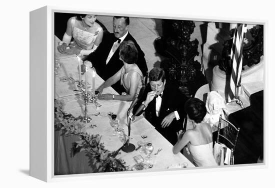 Jackie Kennedy Talks with President Kennedy at America's Cup Dinner, Sept. 1962-null-Framed Stretched Canvas