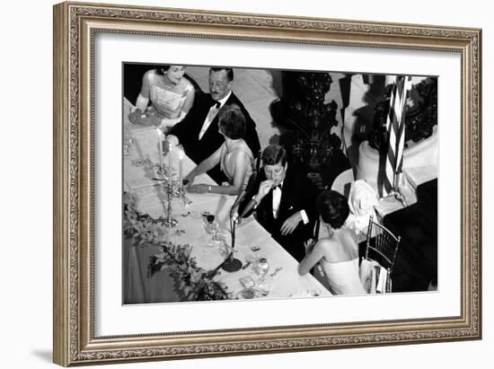 Jackie Kennedy Talks with President Kennedy at America's Cup Dinner, Sept. 1962-null-Framed Photo