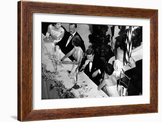 Jackie Kennedy Talks with President Kennedy at America's Cup Dinner, Sept. 1962-null-Framed Photo