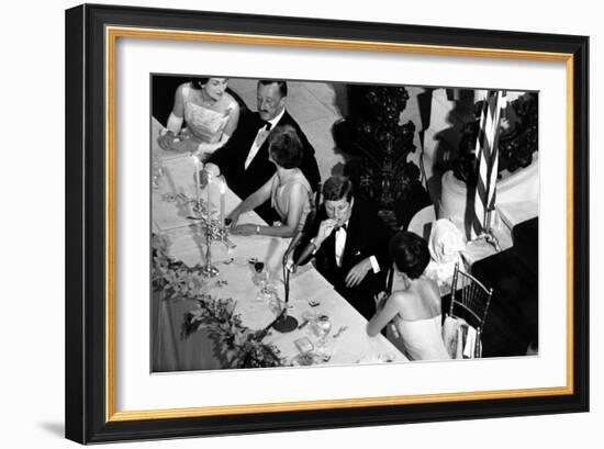 Jackie Kennedy Talks with President Kennedy at America's Cup Dinner, Sept. 1962-null-Framed Photo