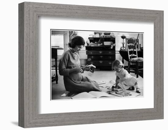 Jackie Kennedy, Wife of Sen, Cutting Out Newspaper Clippings Next to Open Scrapbook-Alfred Eisenstaedt-Framed Photographic Print