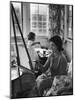 Jackie Kennedy, Wife of Sen, Painting on an easel as Daughter Caroline Paints on Table at Home-Alfred Eisenstaedt-Mounted Photographic Print