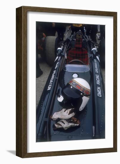 Jackie Stewart's Racing Helmet and Gloves, British Grand Prix, 1967-null-Framed Photographic Print