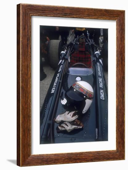 Jackie Stewart's Racing Helmet and Gloves, British Grand Prix, 1967-null-Framed Photographic Print