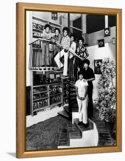 Jackson Five Michael, Marlon, Tito, Jermaine, and Jackie, with Parents Joe and Katherine Jackson-John Olson-Framed Premier Image Canvas