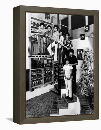 Jackson Five Michael, Marlon, Tito, Jermaine, and Jackie, with Parents Joe and Katherine Jackson-John Olson-Framed Premier Image Canvas