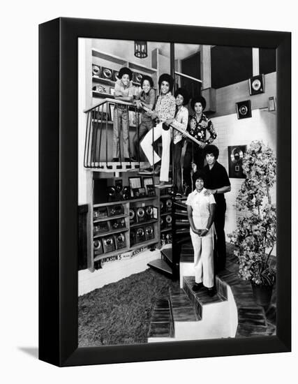 Jackson Five Michael, Marlon, Tito, Jermaine, and Jackie, with Parents Joe and Katherine Jackson-John Olson-Framed Premier Image Canvas