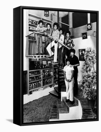 Jackson Five Michael, Marlon, Tito, Jermaine, and Jackie, with Parents Joe and Katherine Jackson-John Olson-Framed Premier Image Canvas