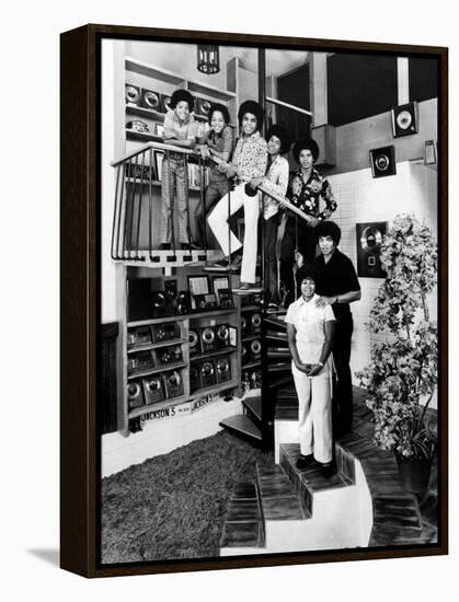 Jackson Five Michael, Marlon, Tito, Jermaine, and Jackie, with Parents Joe and Katherine Jackson-John Olson-Framed Premier Image Canvas