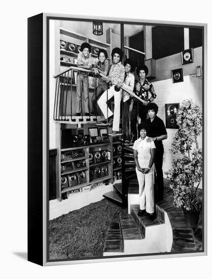 Jackson Five Michael, Marlon, Tito, Jermaine, and Jackie, with Parents Joe and Katherine Jackson-John Olson-Framed Premier Image Canvas