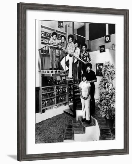 Jackson Five Michael, Marlon, Tito, Jermaine, and Jackie, with Parents Joe and Katherine Jackson-John Olson-Framed Premium Photographic Print