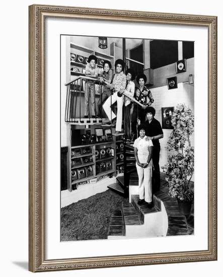 Jackson Five Michael, Marlon, Tito, Jermaine, and Jackie, with Parents Joe and Katherine Jackson-John Olson-Framed Premium Photographic Print