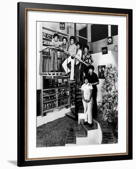 Jackson Five Michael, Marlon, Tito, Jermaine, and Jackie, with Parents Joe and Katherine Jackson-John Olson-Framed Premium Photographic Print