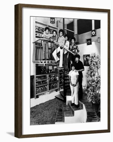 Jackson Five Michael, Marlon, Tito, Jermaine, and Jackie, with Parents Joe and Katherine Jackson-John Olson-Framed Premium Photographic Print