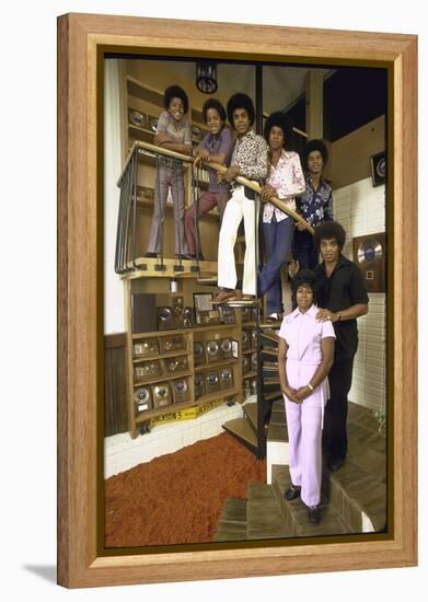 Jackson Five Michael, Marlon, Tito, Jermaine, Jackie and Parents Mr. and Mrs. Joseph Jackson-John Olson-Framed Premier Image Canvas