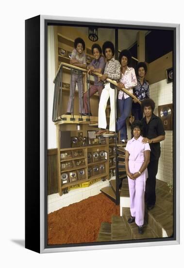 Jackson Five Michael, Marlon, Tito, Jermaine, Jackie and Parents Mr. and Mrs. Joseph Jackson-John Olson-Framed Premier Image Canvas