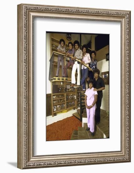 Jackson Five Michael, Marlon, Tito, Jermaine, Jackie and Parents Mr. and Mrs. Joseph Jackson-John Olson-Framed Photographic Print