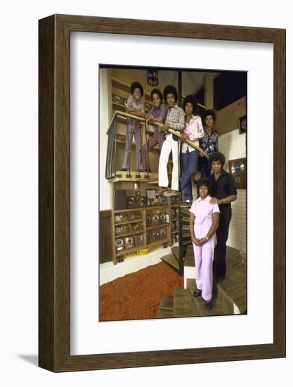 Jackson Five Michael, Marlon, Tito, Jermaine, Jackie and Parents Mr. and Mrs. Joseph Jackson-John Olson-Framed Photographic Print