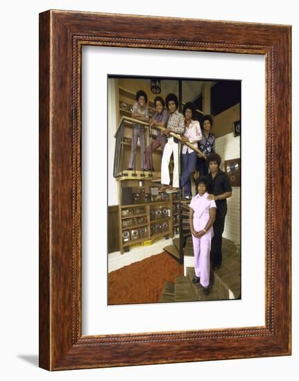 Jackson Five Michael, Marlon, Tito, Jermaine, Jackie and Parents Mr. and Mrs. Joseph Jackson-John Olson-Framed Photographic Print