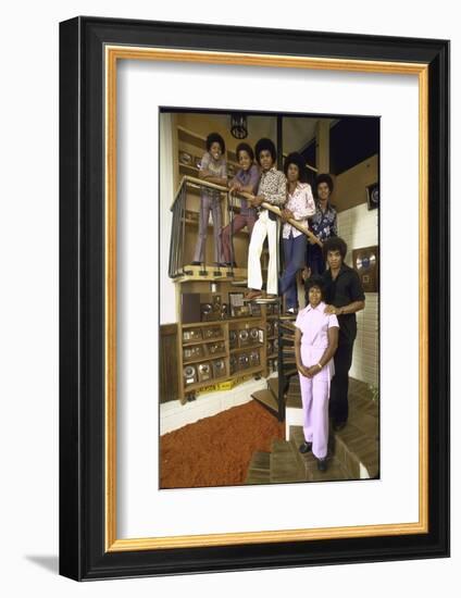 Jackson Five Michael, Marlon, Tito, Jermaine, Jackie and Parents Mr. and Mrs. Joseph Jackson-John Olson-Framed Photographic Print